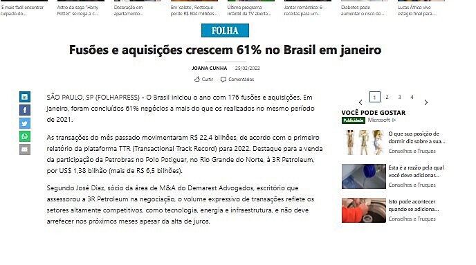 Fuses e aquisies crescem 61% no Brasil em janeiro